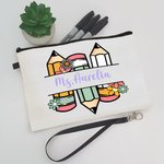 Personalisierte Retro Floral Bleistifte Portable Zipper Storage Bag mit Namen und Armband zurück zu Schule Anerkennung Geburtstagsgeschenk für Lehrer 