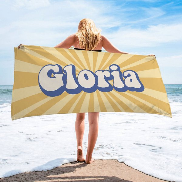 Gepersonaliseerd Super Absorberend Sneldrogend Zacht Groovy Retro Multicolor Strandlaken met Naam Zomerfeest Verjaardagscadeau voor haar