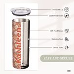 Vaso Personalizado Floral Retro Pickleball Peak Racket 20oz Name Skinny Tumbler con Tapa Pajita y Cepillo Limpiador Regalo de Cumpleaños para Amante del Pickleball