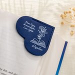 Personalised Heart-Shaped Birth Flower Book Leather Bookmark with Name and Text Birthday Graduation Gift for Book Lover