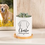 Personalised Forever in Our Hearts Dog Ears Design Ceramic Plant Pot with Bamboo Base and Name Memorial Gift for Loss of Dog