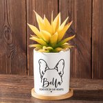 Personalised Forever in Our Hearts Dog Ears Design Ceramic Plant Pot with Bamboo Base and Name Memorial Gift for Loss of Dog