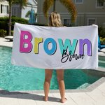 Personalised Colourful Name Beach Towel Super Absorbent Quick Dry Sand Free Summer Vacation Birthday Party Gift for Girl Woman