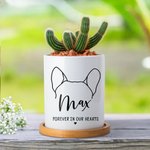 Personalised Forever in Our Hearts Dog Ears Design Ceramic Plant Pot with Bamboo Base and Name Memorial Gift for Loss of Dog