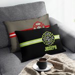 Personalized Fire Fighting Logo Stripe Throw Pillow Cover with Name Housewarming Graduation Gift for Firefighters