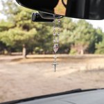 Personalizada Foto Birthstone Auto Car Rosario pulsera con colgante de la Cruz Memorial regalo para la familia amigo