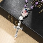 Personalizada Foto Birthstone Auto Car Rosario pulsera con colgante de la Cruz Memorial regalo para la familia amigo