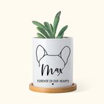 Personalised Forever in Our Hearts Dog Ears Design Ceramic Plant Pot with Bamboo Base and Name Memorial Gift for Loss of Dog