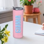 Gepersonaliseerde Multicolor Schaduw Monogram 20oz Naam Skinny Tumbler met rietje en schoonmaakborstel Verjaardagsfeestje Sport Cadeau voor haar