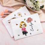 Personalizado Personaje de Dibujo Neceser de Lino con Flor de Nacimiento y Nombre Accesorio de Viaje Cumpleaños Fiesta Nupcial Regalo para Mujer Chica