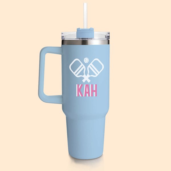 Gobelet Isotherme Personnalisé avec Monogramme Bicolore à Motif Pickleball Tumbler de Grande Capacité Cadeau Anniversaire pour Amateur de Pickleball