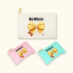 Gepersonaliseerde Coquette Strik Potlood Canvas Make-up tas met naam Terug naar school Waardering Verjaardagscadeau voor leraar