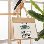 Personalised The Most Purrfect Cat Mom Ever Jute Tote Bag with Front Pocket and 1-6 Cat's Name Birthday Travel Accessory Gift for Cat Lover