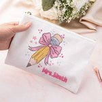 Gepersonaliseerde Coquette Strik Potlood Canvas Make-up tas met naam Terug naar school Waardering Verjaardagscadeau voor leraar