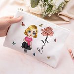 Personalizado Personaje de Dibujo Neceser de Lino con Flor de Nacimiento y Nombre Accesorio de Viaje Cumpleaños Fiesta Nupcial Regalo para Mujer Chica