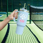 Gobelet Isotherme Personnalisé avec Monogramme Bicolore à Motif Pickleball Tumbler de Grande Capacité Cadeau Anniversaire pour Amateur de Pickleball