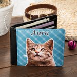 Personalised Oil Painting Pet Portrait Photo Men's Leather Bifold Wallet with Name and 6 Card Slots Father's Day Anniversary Gift for Pet Lovers