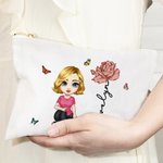 Personalizado Personaje de Dibujo Neceser de Lino con Flor de Nacimiento y Nombre Accesorio de Viaje Cumpleaños Fiesta Nupcial Regalo para Mujer Chica