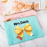 Gepersonaliseerde Coquette Strik Potlood Canvas Make-up tas met naam Terug naar school Waardering Verjaardagscadeau voor leraar