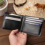 Personalised Oil Painting Pet Portrait Photo Men's Leather Bifold Wallet with Name and 6 Card Slots Father's Day Anniversary Gift for Pet Lovers