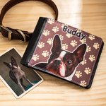Personalised Oil Painting Pet Portrait Photo Men's Leather Bifold Wallet with Name and 6 Card Slots Father's Day Anniversary Gift for Pet Lovers