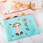Personalizado Personaje de Dibujo Neceser de Lino con Flor de Nacimiento y Nombre Accesorio de Viaje Cumpleaños Fiesta Nupcial Regalo para Mujer Chica
