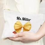 Gepersonaliseerde Coquette Strik Potlood Canvas Make-up tas met naam Terug naar school Waardering Verjaardagscadeau voor leraar