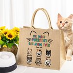 Personalised The Most Purrfect Cat Mom Ever Jute Tote Bag with 1-6 Cat's Name Large Capacity Birthday Travel Accessory Gift for Cat Lover