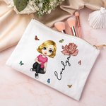 Personalizado Personaje de Dibujo Neceser de Lino con Flor de Nacimiento y Nombre Accesorio de Viaje Cumpleaños Fiesta Nupcial Regalo para Mujer Chica