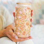 Gepersonaliseerde Retro Flower Pickleball Paddle 20oz Frosted Glass Tumbler met Naam Deksel en Rietje Verjaardag Sport Accessoire Gift voor Pickleball