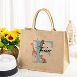 Personalised Jungle Animal Jute Tote Bag with Name and Initial Large Capacity Birthday Baby Shower Gift for Kids