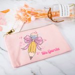 Gepersonaliseerde Coquette Strik Potlood Canvas Make-up tas met naam Terug naar school Waardering Verjaardagscadeau voor leraar