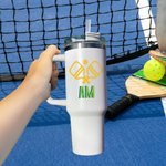 Gobelet Isotherme Personnalisé avec Monogramme Bicolore à Motif Pickleball Tumbler de Grande Capacité Cadeau Anniversaire pour Amateur de Pickleball