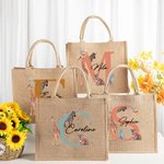 Personalised Jungle Animal Jute Tote Bag with Name and Initial Large Capacity Birthday Baby Shower Gift for Kids