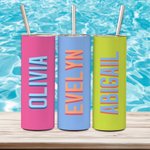 Gepersonaliseerde Multicolor Schaduw Monogram 20oz Naam Skinny Tumbler met rietje en schoonmaakborstel Verjaardagsfeestje Sport Cadeau voor haar