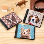 Personalised Oil Painting Pet Portrait Photo Men's Leather Bifold Wallet with Name and 6 Card Slots Father's Day Anniversary Gift for Pet Lovers