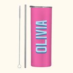Gepersonaliseerde Multicolor Schaduw Monogram 20oz Naam Skinny Tumbler met rietje en schoonmaakborstel Verjaardagsfeestje Sport Cadeau voor haar