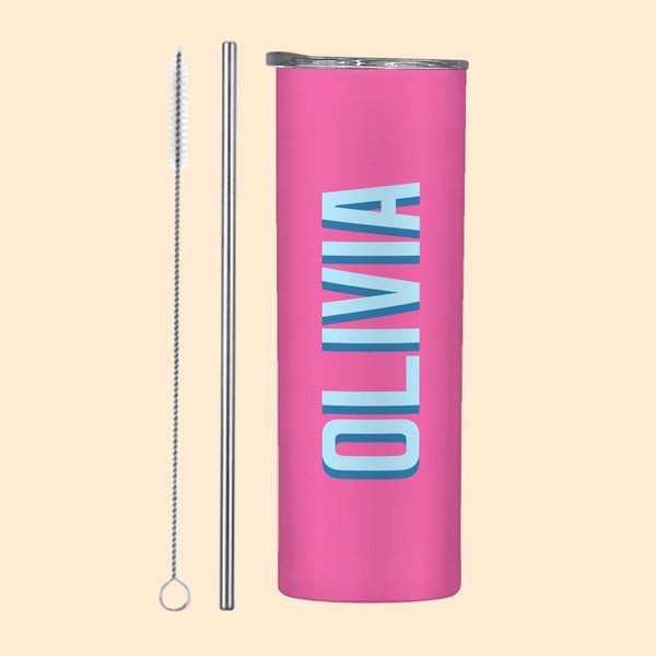 Gobelet Multicolore Personnalisé avec Nom Bouteille d'Eau avec Paille et Brosse de Nettoyage Cadeau d'Anniversaire et de Sport pour Elle