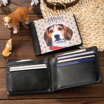 Personalised Oil Painting Pet Portrait Photo Men's Leather Bifold Wallet with Name and 6 Card Slots Father's Day Anniversary Gift for Pet Lovers