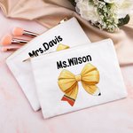 Gepersonaliseerde Coquette Strik Potlood Canvas Make-up tas met naam Terug naar school Waardering Verjaardagscadeau voor leraar