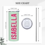 Gepersonaliseerde Multicolor Schaduw Monogram 20oz Naam Skinny Tumbler met rietje en schoonmaakborstel Verjaardagsfeestje Sport Cadeau voor haar