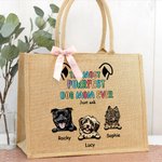 Personalisierte Die meisten Purrfect Hund Mama jemals Jute Tote Tasche mit 1-6 Hundenamen große Kapazität Geburtstag Reisezubehör Geschenk für Hundeliebhaber