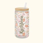 Gepersonaliseerde Retro Flower Pickleball Paddle 20oz Frosted Glass Tumbler met Naam Deksel en Rietje Verjaardag Sport Accessoire Gift voor Pickleball