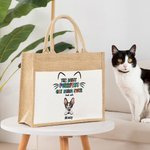 Personalised The Most Purrfect Cat Mom Ever Jute Tote Bag with Front Pocket and 1-6 Cat's Name Birthday Travel Accessory Gift for Cat Lover
