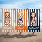 Personalised Quick Dry Super Absorbent Striped Pink and White Fashion Beach Towel with Name Birthday Pool Party Vacation Gift for Her