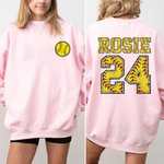 Personalised Softball Theme Kids Adult Sweatshirt with Name and Number Softball Game Birthday Gift for Softball Sport Lovers