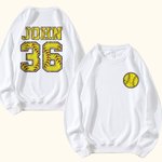 Personalised Softball Theme Kids Adult Sweatshirt with Name and Number Softball Game Birthday Gift for Softball Sport Lovers