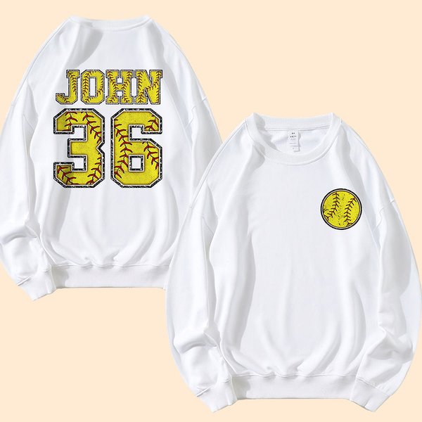 Personalized Softball Theme Kids Adult Sweatshirt with Name and Number Softball Game Birthday Gift for Softball Sport Lovers