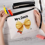Personalized Cute Coquette Bow Pencil Pouch with Name and Wrist Strap Portable Teacher's Day Back to School Gift for Teacher