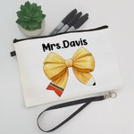 Personalized Cute Coquette Bow Pencil Pouch with Name and Wrist Strap Portable Teacher's Day Back to School Gift for Teacher